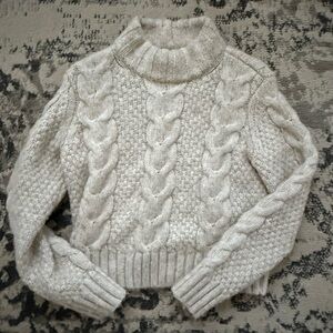 American Eagle Cozy Cable Knit Turtleneck Sweater - Cream